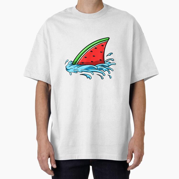 Shark Watermelon Lover Fish Fin Summer Oversized T-Shirt