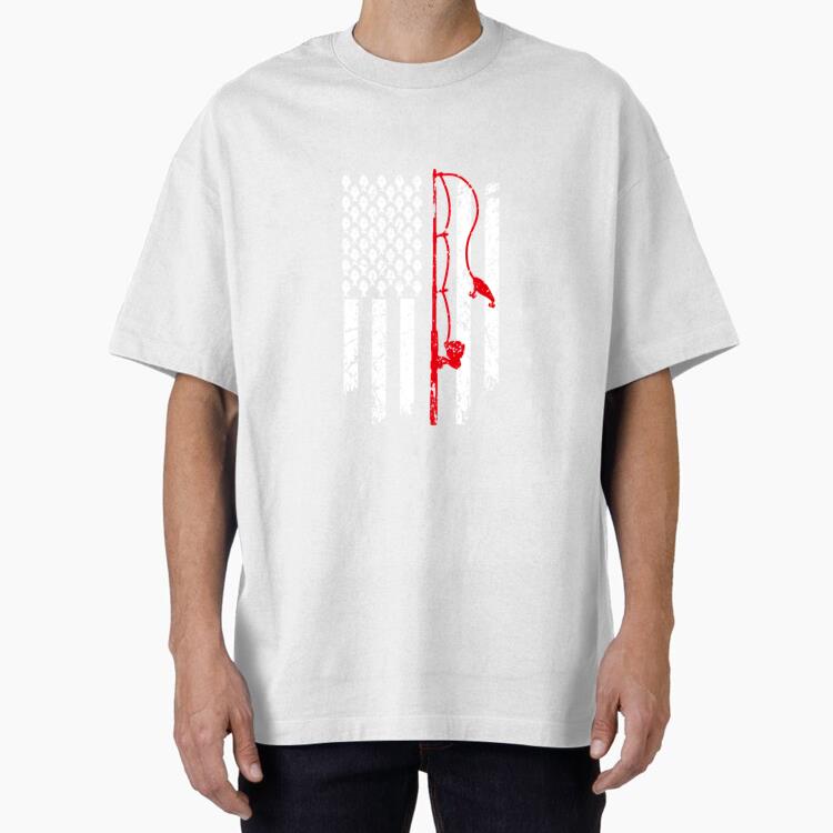 US American Flag Bass Fishing Pole Oversized T-Shirt