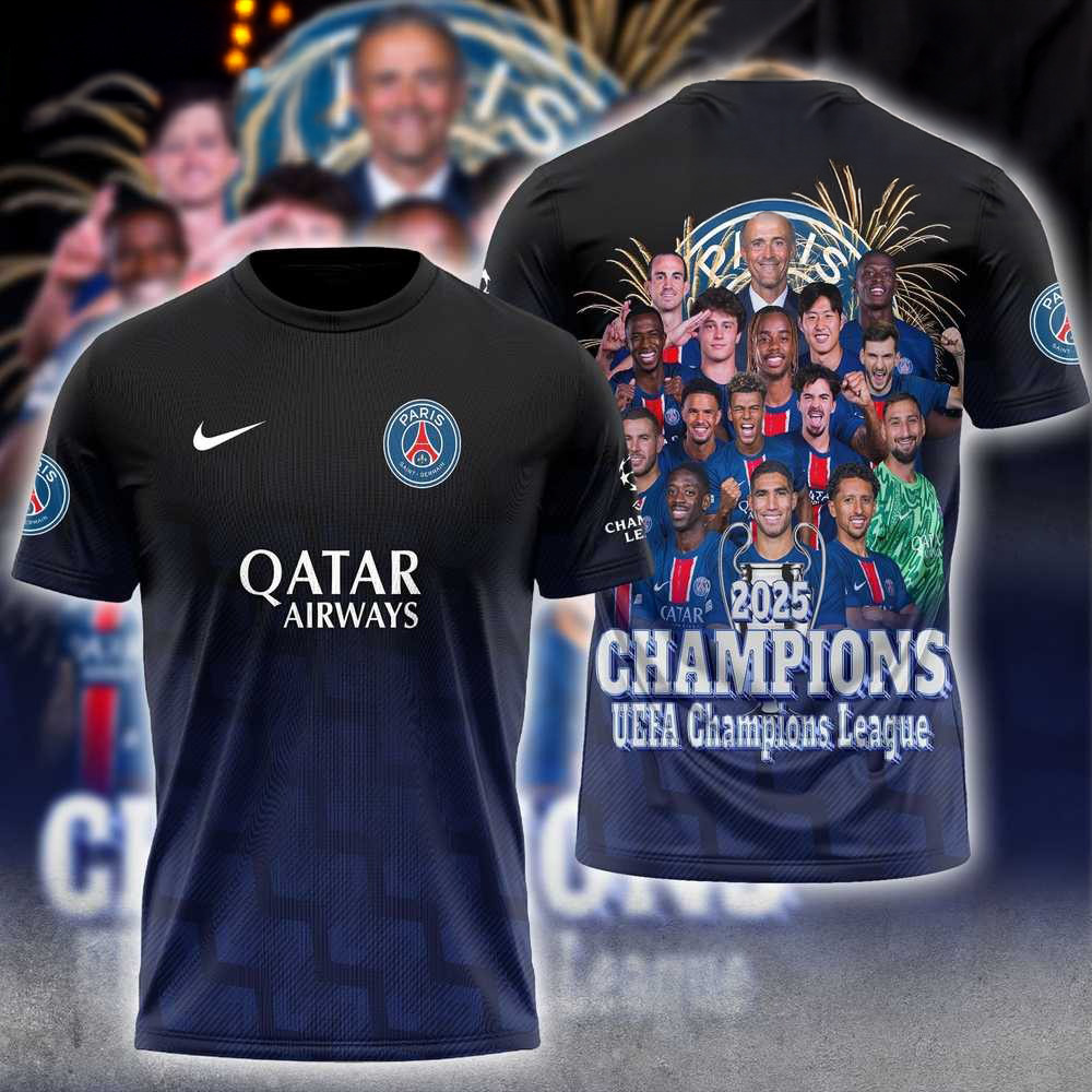 2025 PSG Merch Paris Saint-Germain Champions Shirt UEFA Champions League Team Photo T-Shirt