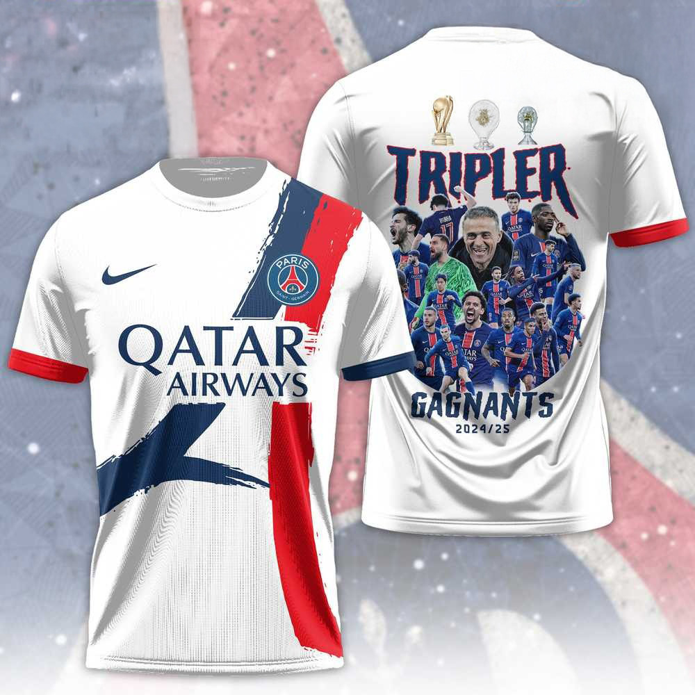 2025 PSG Merch Paris Saint-Germain Champions Shirt UEFA Tripler Gagnants T-Shirt