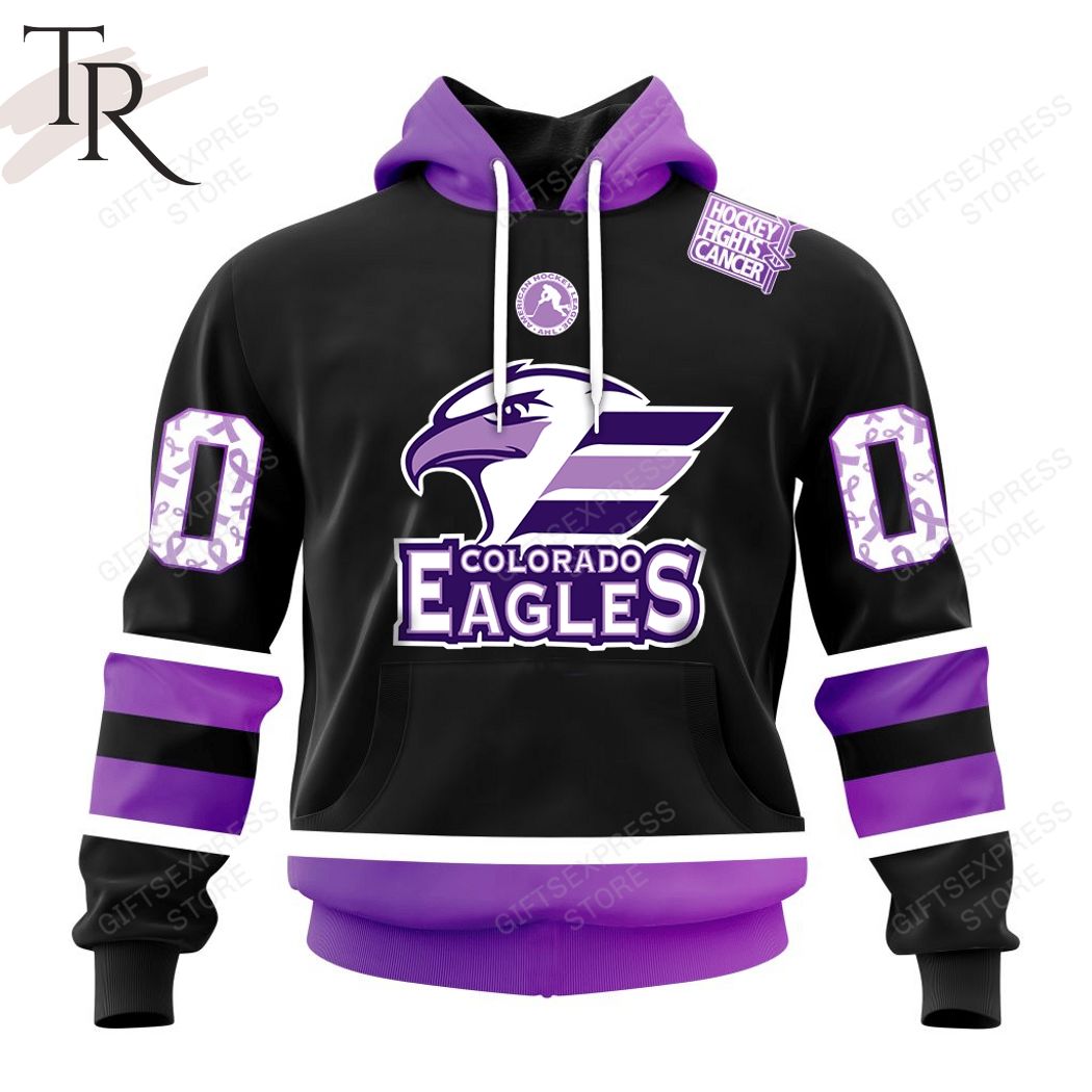 AHL Colorado Eagles Black Hockey Fights Cancer Hoodie - Luxinhoes