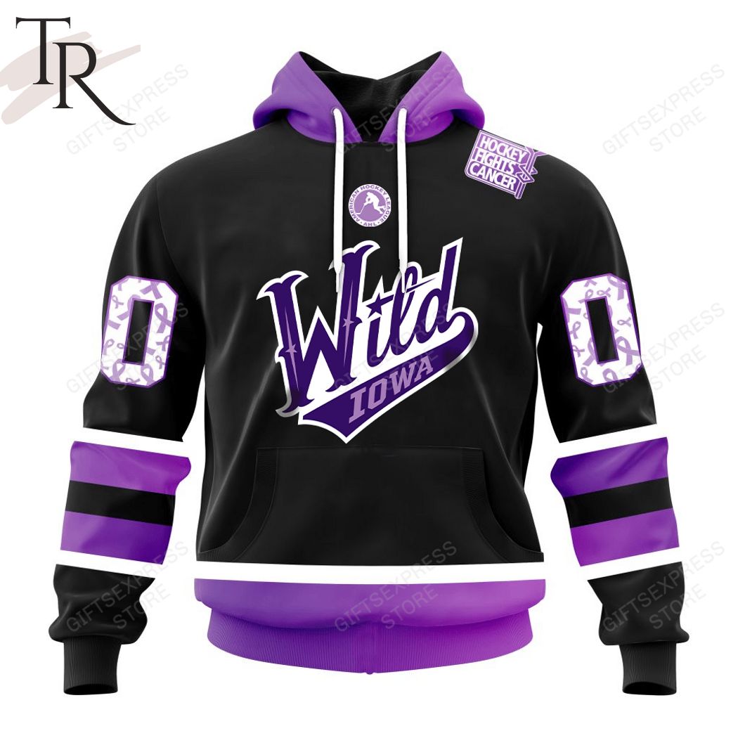 AHL Iowa Wild Black Hockey Fights Cancer Hoodie - Luxinhoes