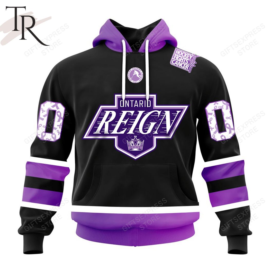 AHL Ontario Reign Black Hockey Fights Cancer Hoodie - Luxinhoes