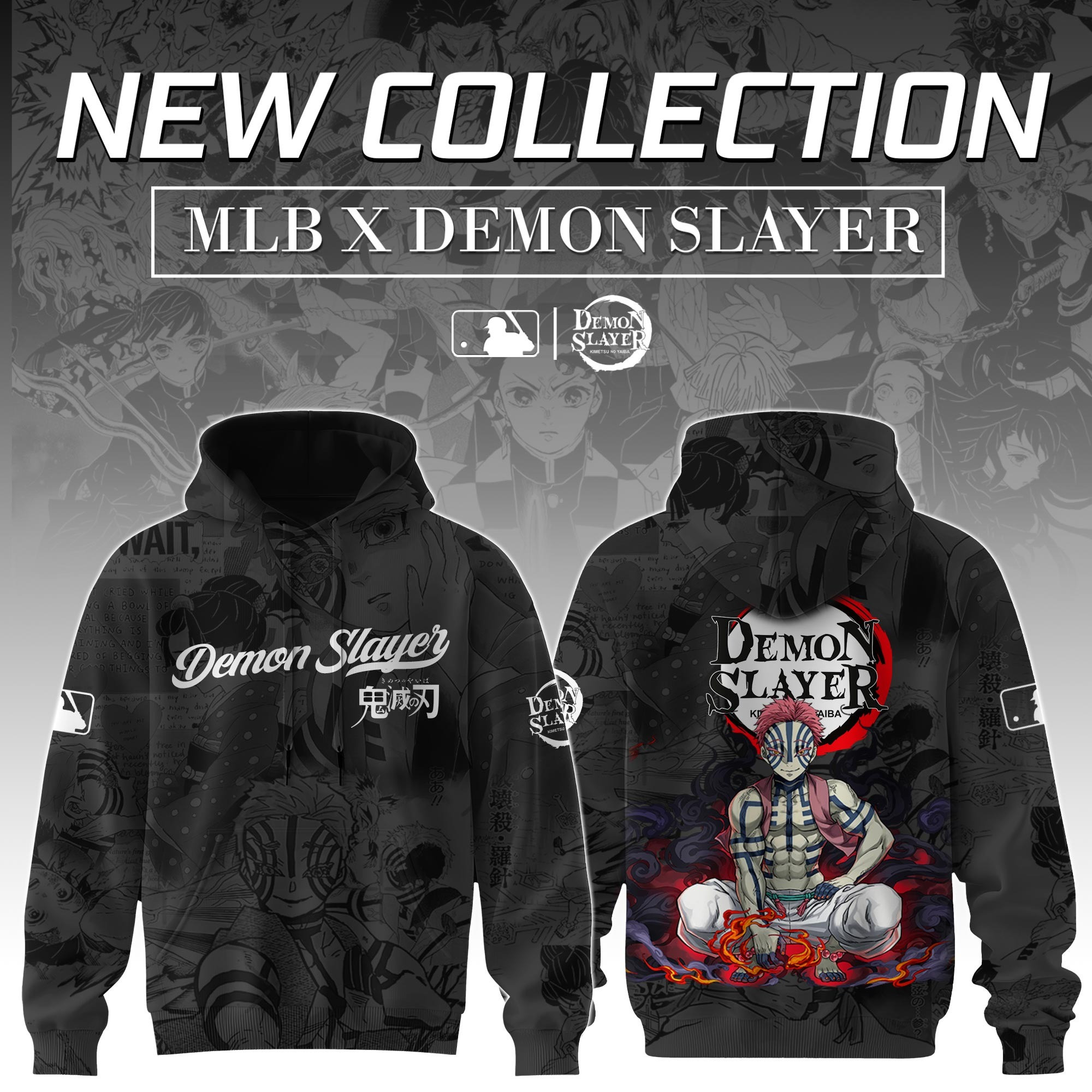 Akaza Demon Slayer x MLB Baseball Hoodie Editions  Gift For Anime Lovers