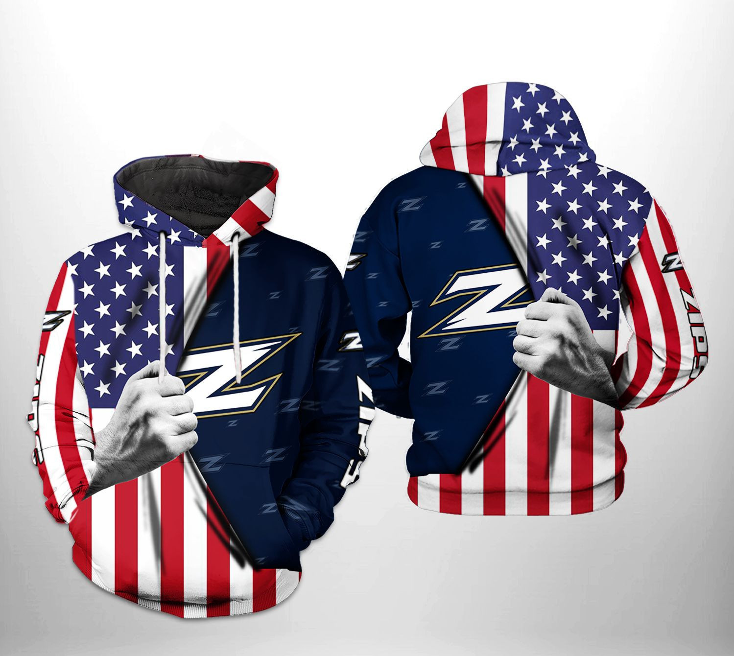 Akron Zips NCAA US FLag Hoodie  Zip Hoodie