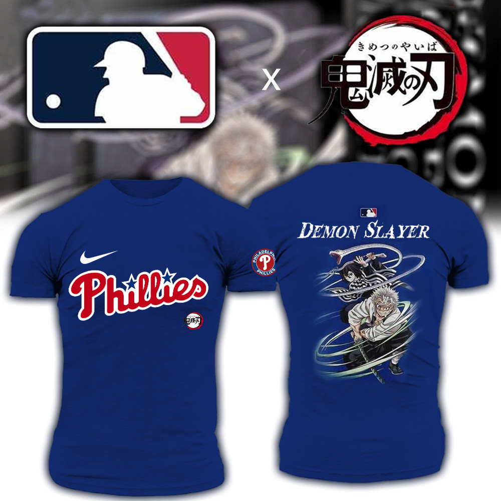 MLB x Demon Slayer Merch T-Shirt Philadelphia Phillies x Demon Slayer Merch Gifts For Fans