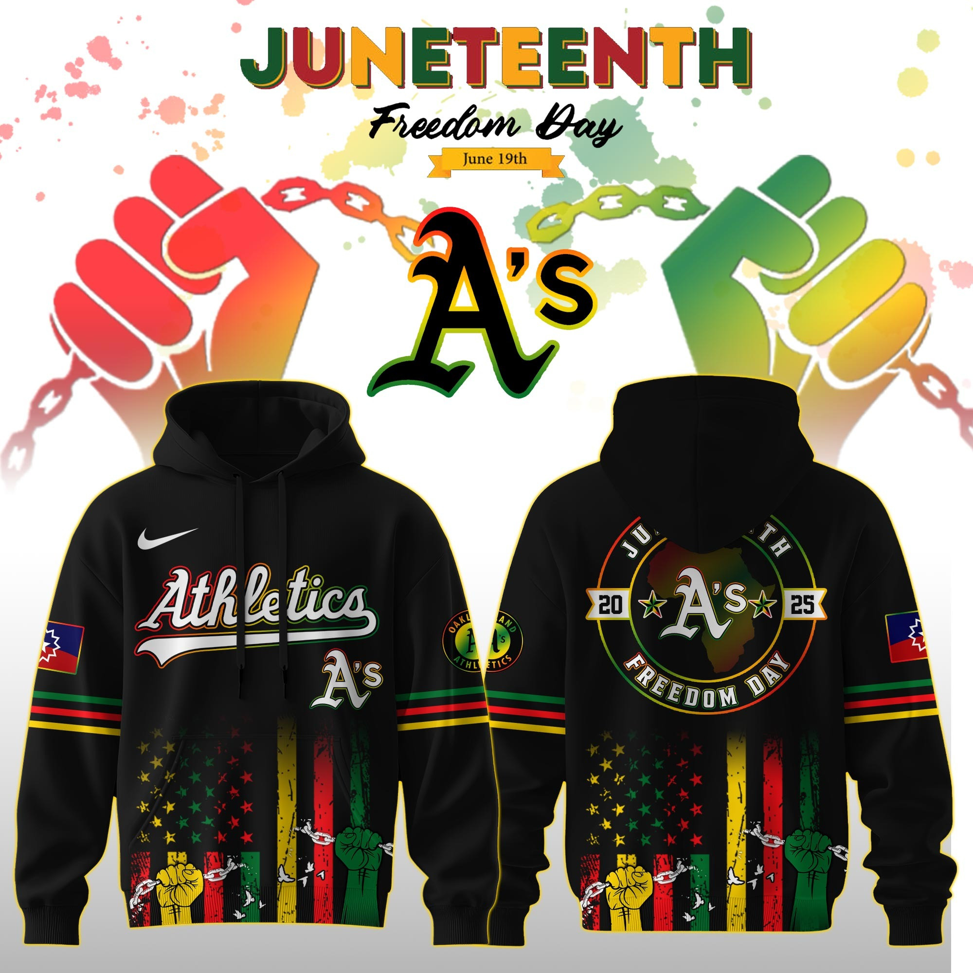 Oakland Athletics MLB X Juneteenth Day 2025 Hoodie Baseball Lover Fan Merch Unique Gifts