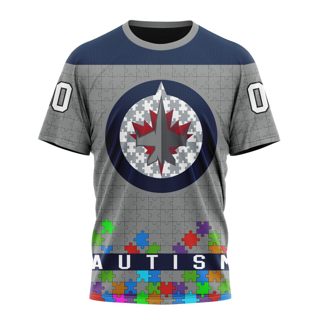 T-shirt NHL Winnipeg Jets | Specialized Unisex Kits Hockey Fights Against Autism