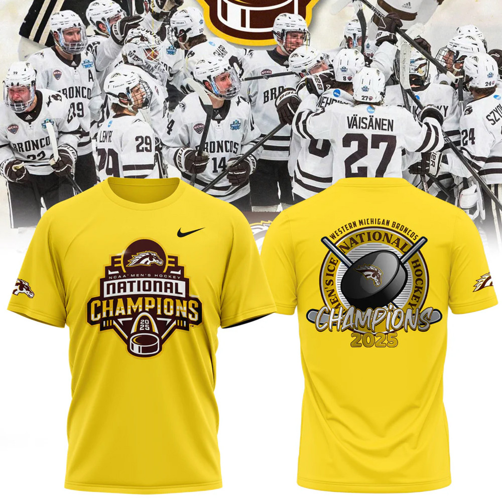 Western Michigan Broncos Mens Ice Hockey National Champions 2025 Shirt Gifts For NHL Fans