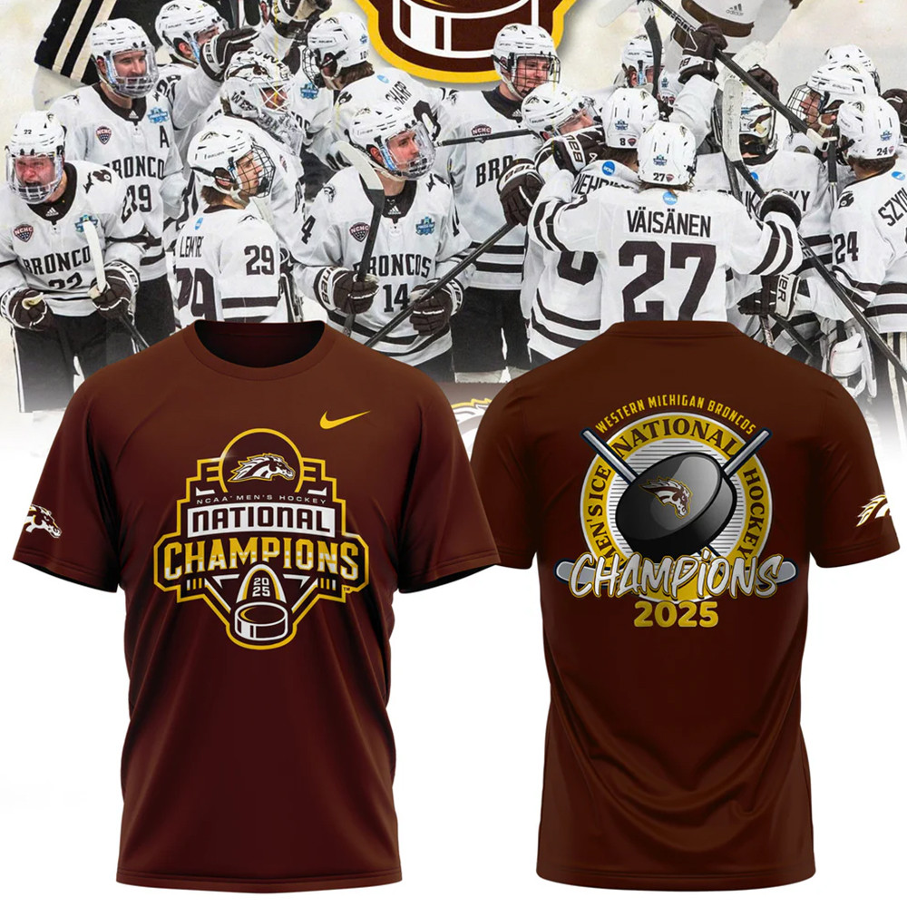 Western Michigan Broncos Mens Ice Hockey National Champions 2025 Shirt Gifts For NHL Fans