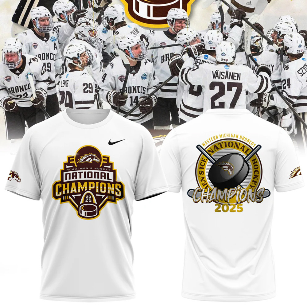 Western Michigan Broncos Mens Ice Hockey National Champions 2025 Shirt Gifts For NHL Fans