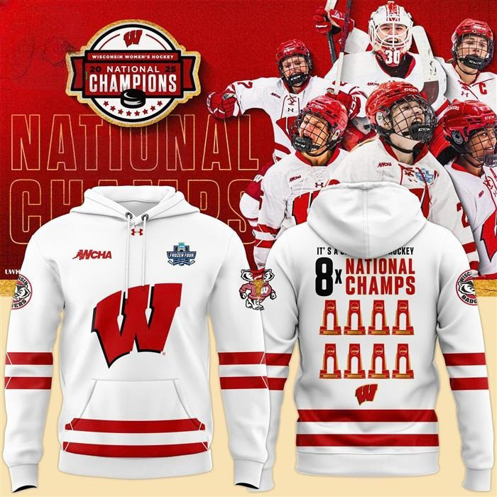 Wisconsin Badgers Womens Hockey National Champions Hoodie White NHL Gifts For Fans